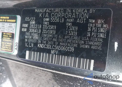 2022 Kia Ev6 Wind z USA, uszkodzony, nr VIN KNDC3DLC5N5060139